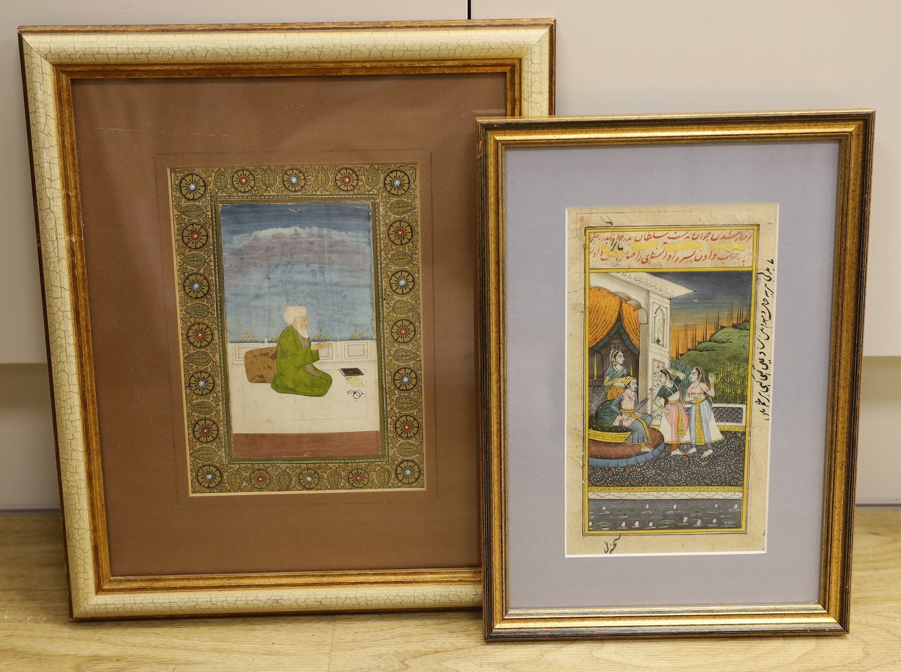 Indian School, late 19th/ early 20th century, two gouache and watercolour, depicting royalty, one bearing inscription verso, 21 x 12cm, 15 x 9cm, (2)